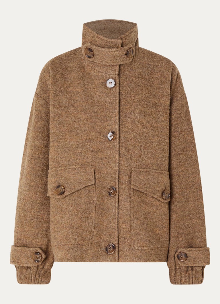 Sessùn Dames Hattson mantel van wol met klepzakken in de kleur Camel