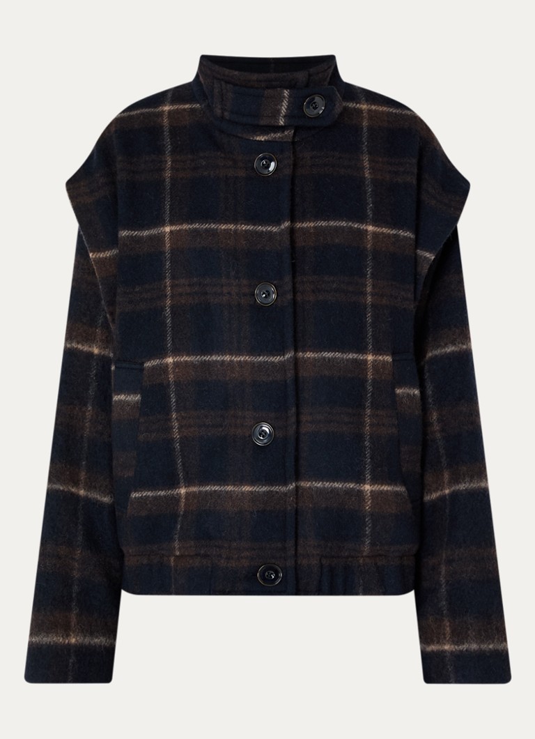 Sessùn Dames Paolina jack in wolblend met ruitdessin in de kleur Donkerblauw