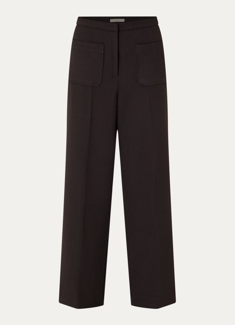 Sessùn Dames Alberwool high waist straight fit cropped broek met opgestikte zakken in de kleur Bruin