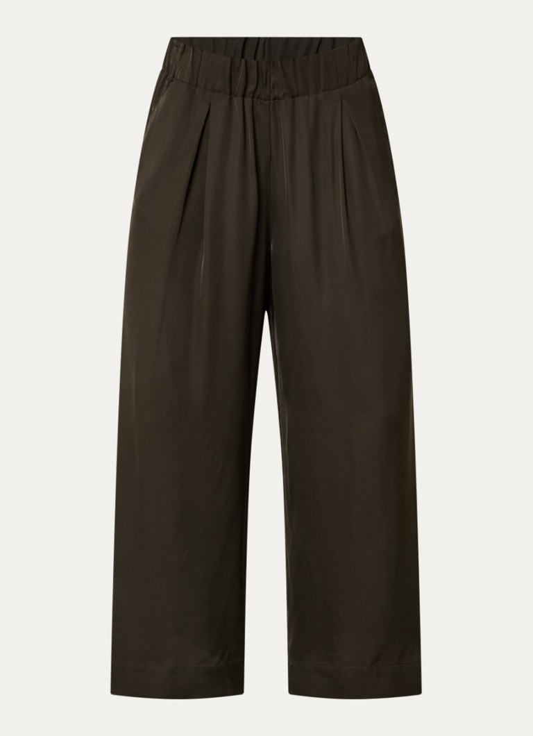Sessùn Dames Isla mid waist wide fit broek van satijn met steekzakken in de kleur Bronsgroen