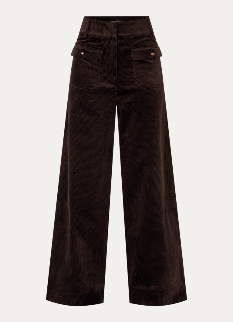 Sessùn Dames Manhastreet high waist wide fit chino van corduroy in de kleur Bruin