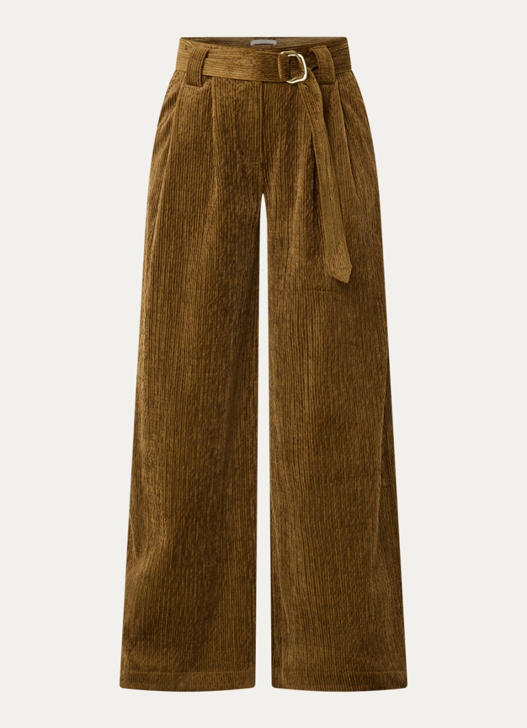 Sessùn Dames Rivel high waist wide fit pantalon van corduroy in de kleur Lichtbruin
