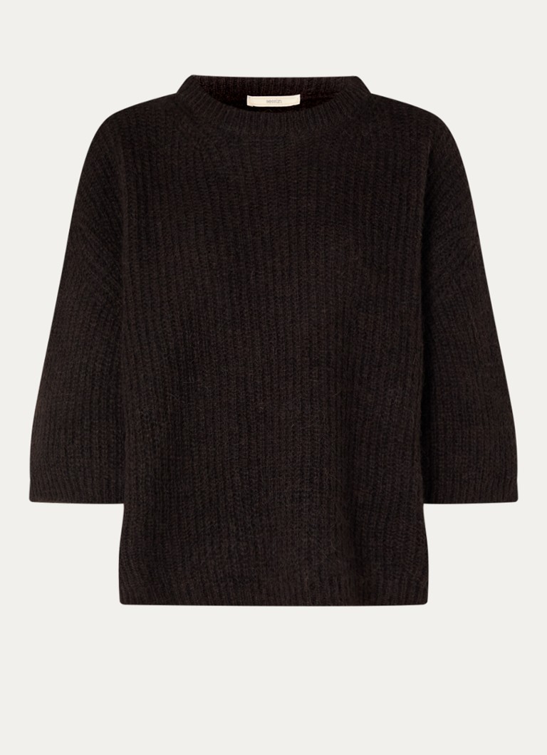 Sessùn Dames Tallon ribgebreide trui in alpaca wolblend in de kleur Bruin