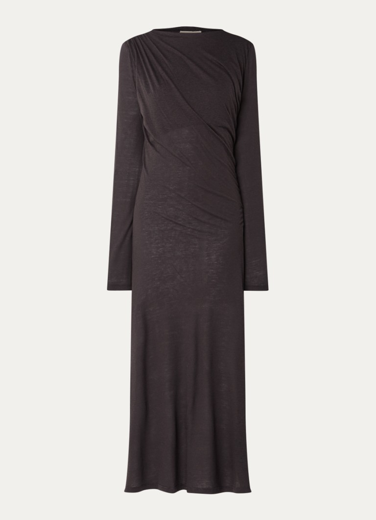 Sessùn Dames Leganza fijngebreide maxi jurk in wolblend met boothals in de kleur Kastanjebruin