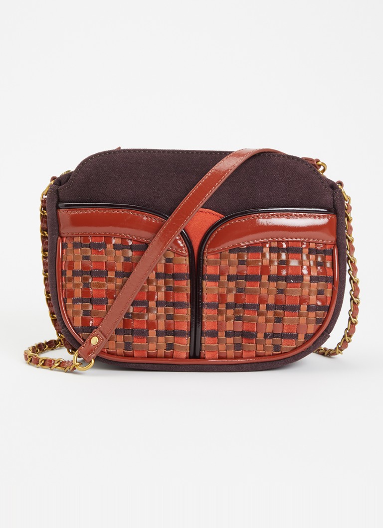Sessùn Dames Divine crossbodytas met details van lamsleer in de kleur Roodbruin