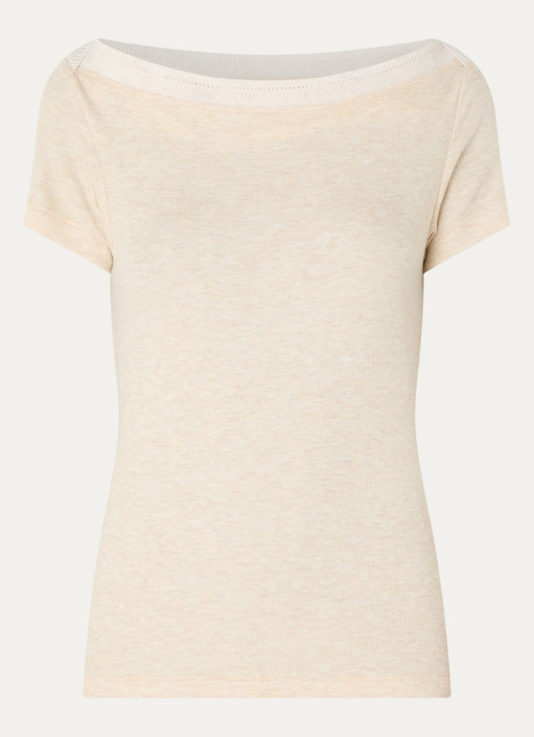 Sessùn Dames Romuald T-shirt in wolblend met boothals in de kleur Beige
