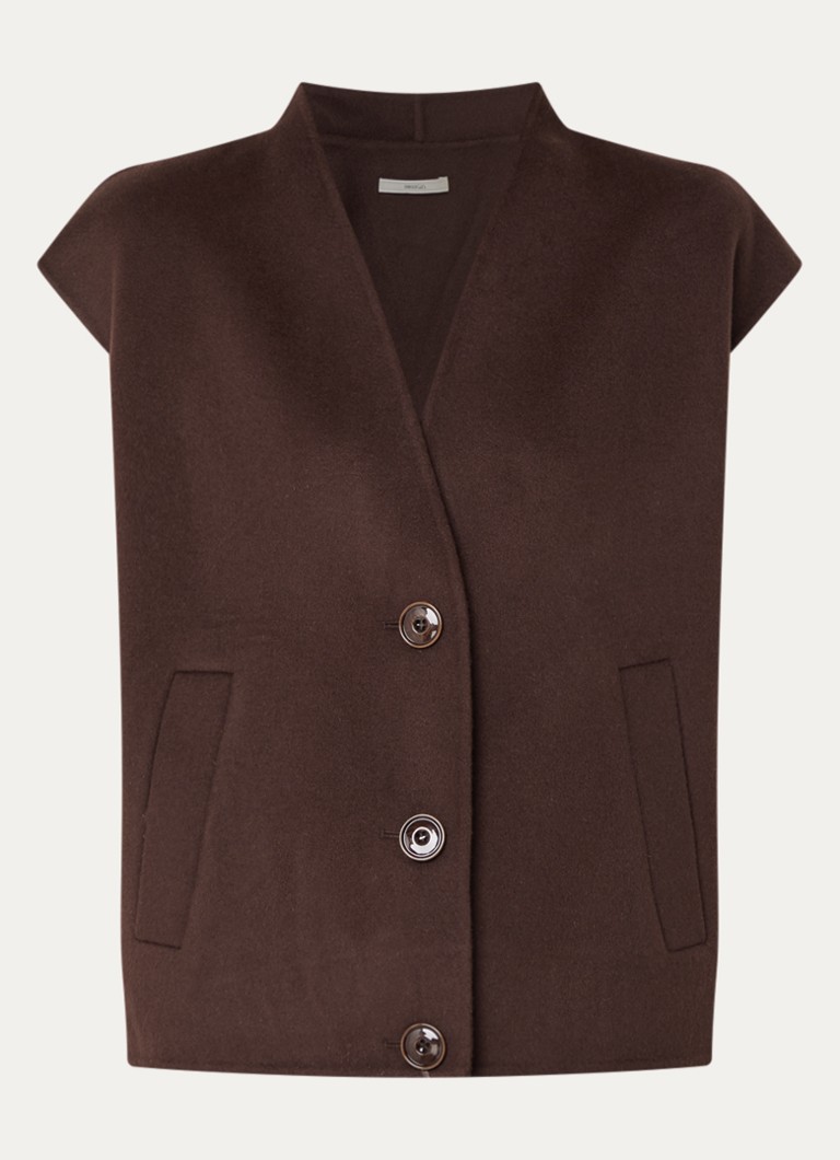Sessùn Dames Helspark gilet in wolblend met steekzakken in de kleur Bruin
