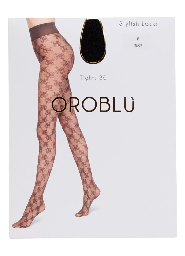 Oroblu Dames Stylish panty met bloemenprint in 30 denier in de kleur Zwart, maat: S
