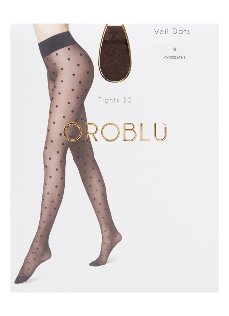 Oroblu Dames Veil Dots panty met stippenprint in 30 denier in de kleur Chocoladebruin, maat: S