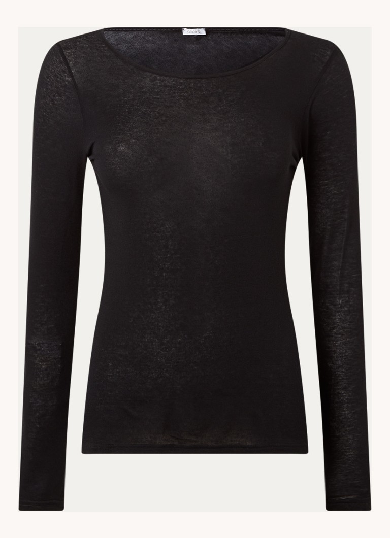 Oroblu Dames Perfect Line longsleeve in kasjmierblend in de kleur Zwart, maat: L