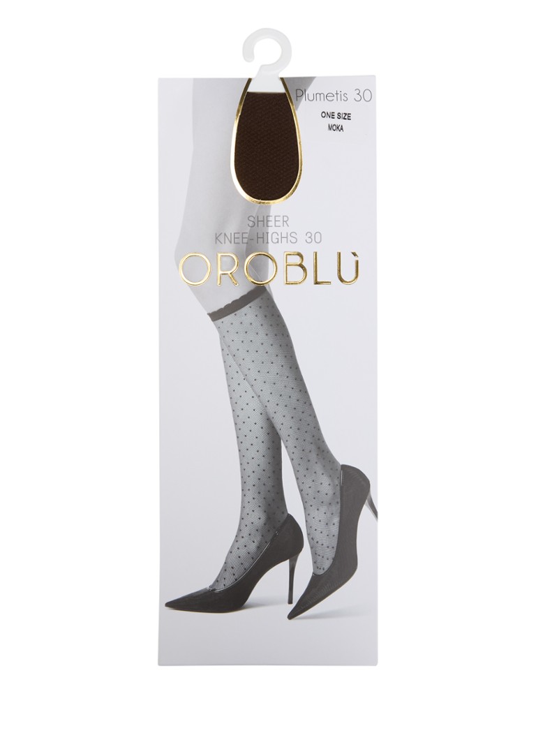 Oroblu Dames Plumetis kniekousen met stippenprint in 30 denier in de kleur Donkerbruin, maat: ONE SIZE