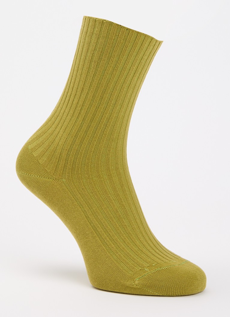 Oroblu Dames Ribgebreide sokken in katoenblend in de kleur Mosgroen, maat: One Size