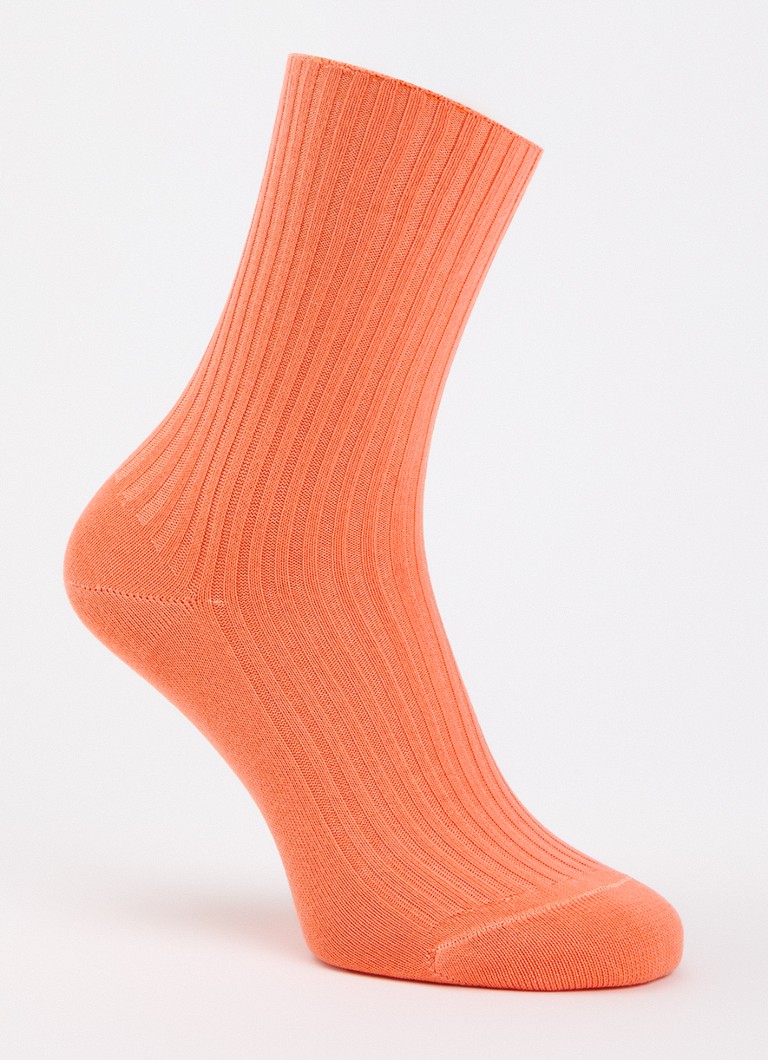 Oroblu Dames Ribgebreide sokken in katoenblend in de kleur Zalmroze, maat: One Size