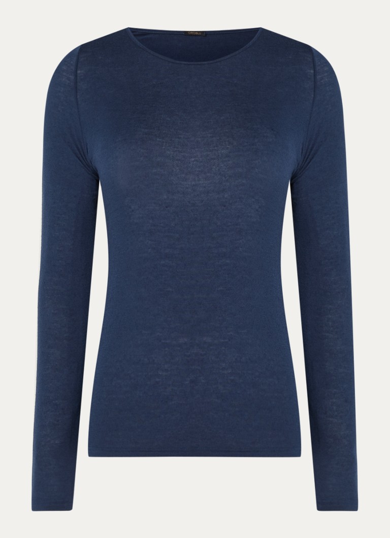 Oroblu Dames Perfect Line Cashmere longsleeve in kasjmierblend in de kleur Blauw, maat: XL