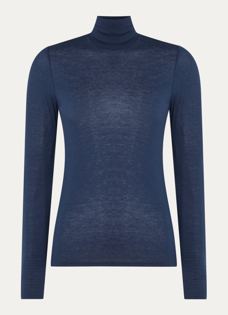 Oroblu Dames Perfect Line Cashmere longsleeve in kasjmierblend met col in de kleur Blauw, maat: XL
