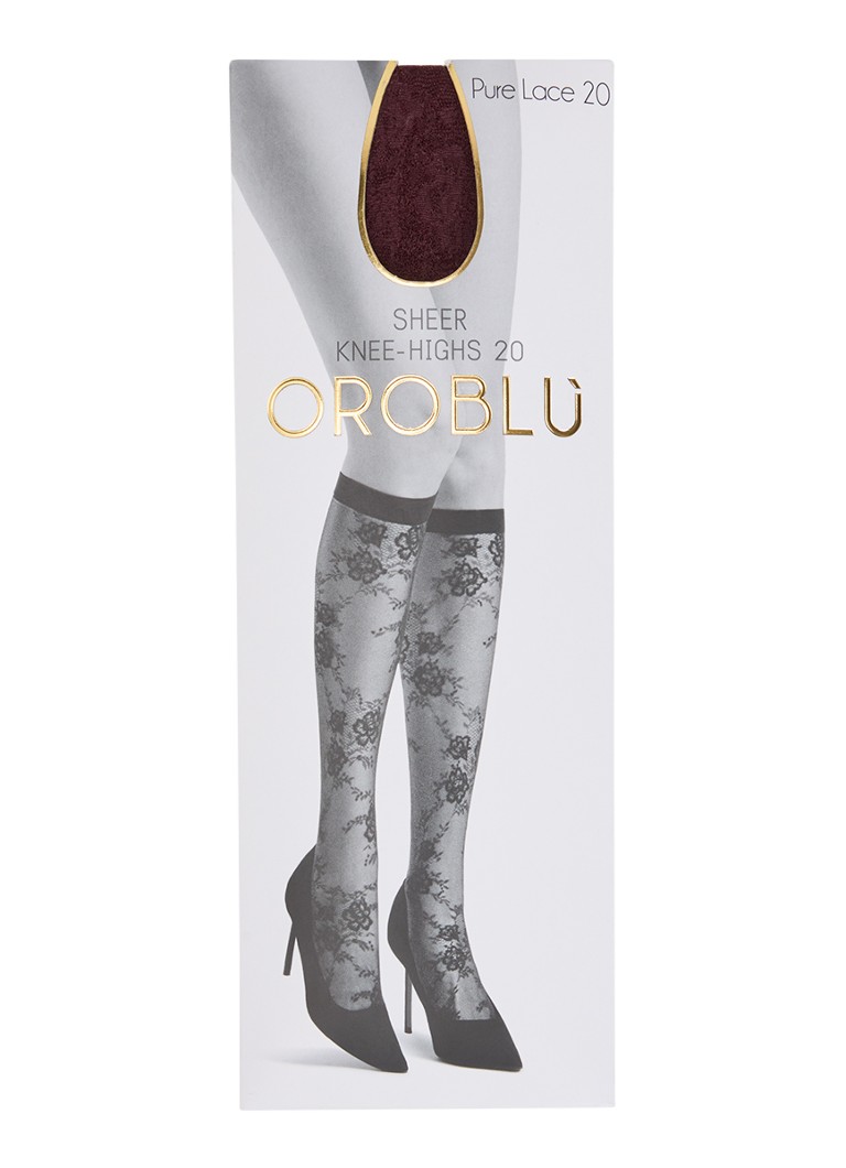 Oroblu Dames Pure Lace kniekousen van kant in 20 denier in de kleur Bordeauxrood, maat: ONE SIZE