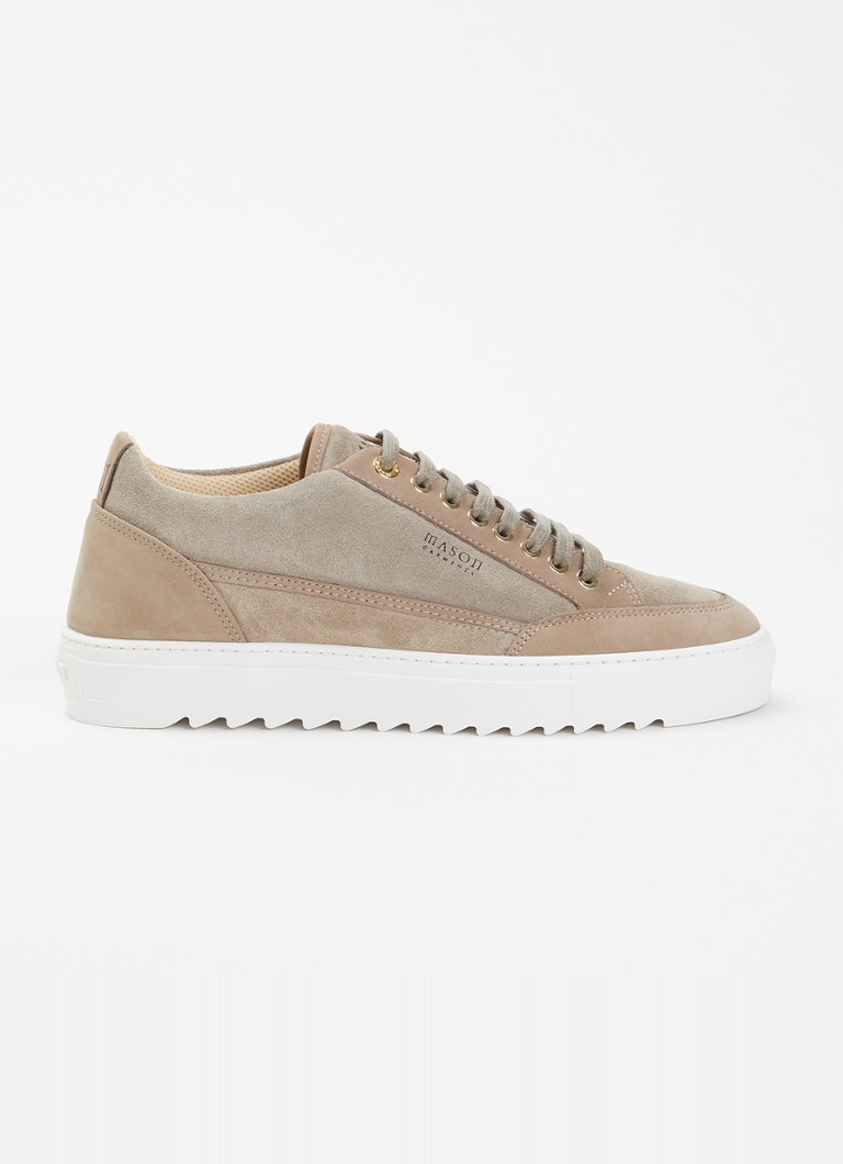 Mason Garments Heren Tia sneaker van suède met details van nubuck in de kleur Taupe, maat: 43