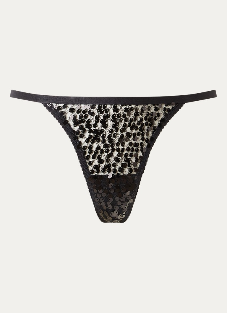 Love Stories Dames Roomservice string met pailletten in de kleur Zwart, maat: XL