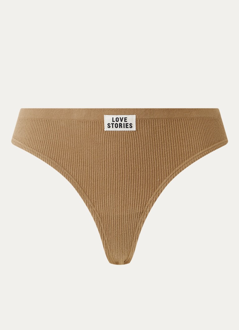 Love Stories Dames Lima tanga met ribstructuur en logo in de kleur Khaki, maat: XL