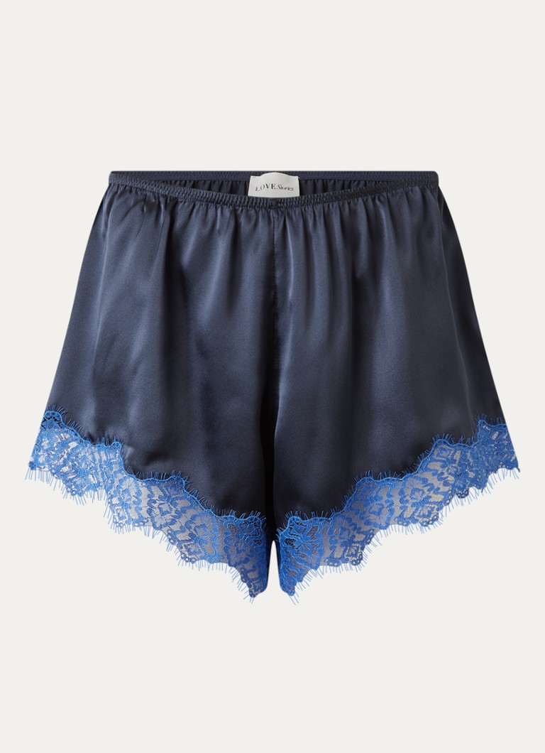 Love Stories Dames Bennie loose fit pyjamabroek met kant in de kleur Donkerblauw, maat: M
