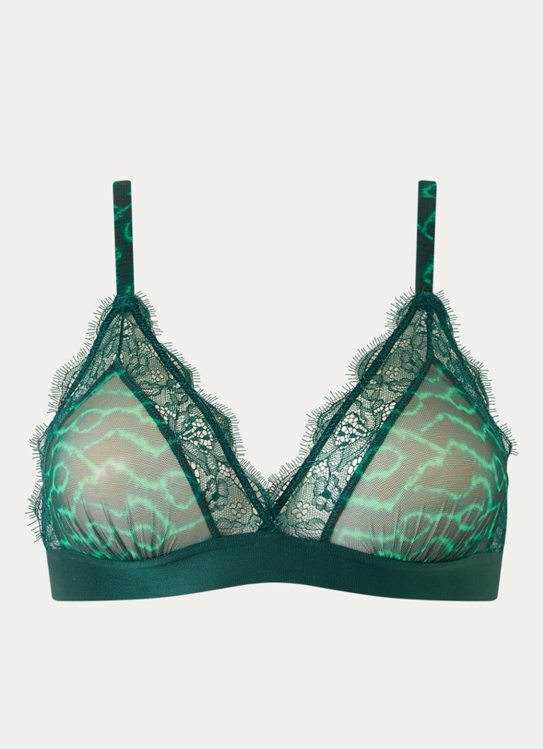 Love Stories Dames Love Lace bralette met print en kant in de kleur Donkergroen, maat: C/D80
