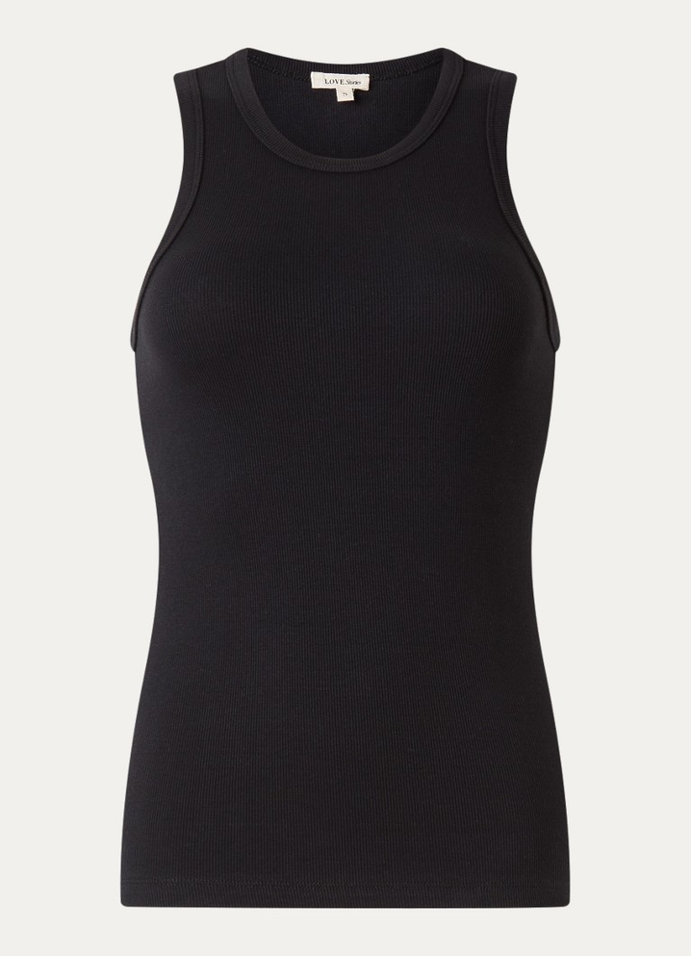 Love Stories Dames Bella ribgebreide tanktop met logoborduring in de kleur Zwart, maat: M