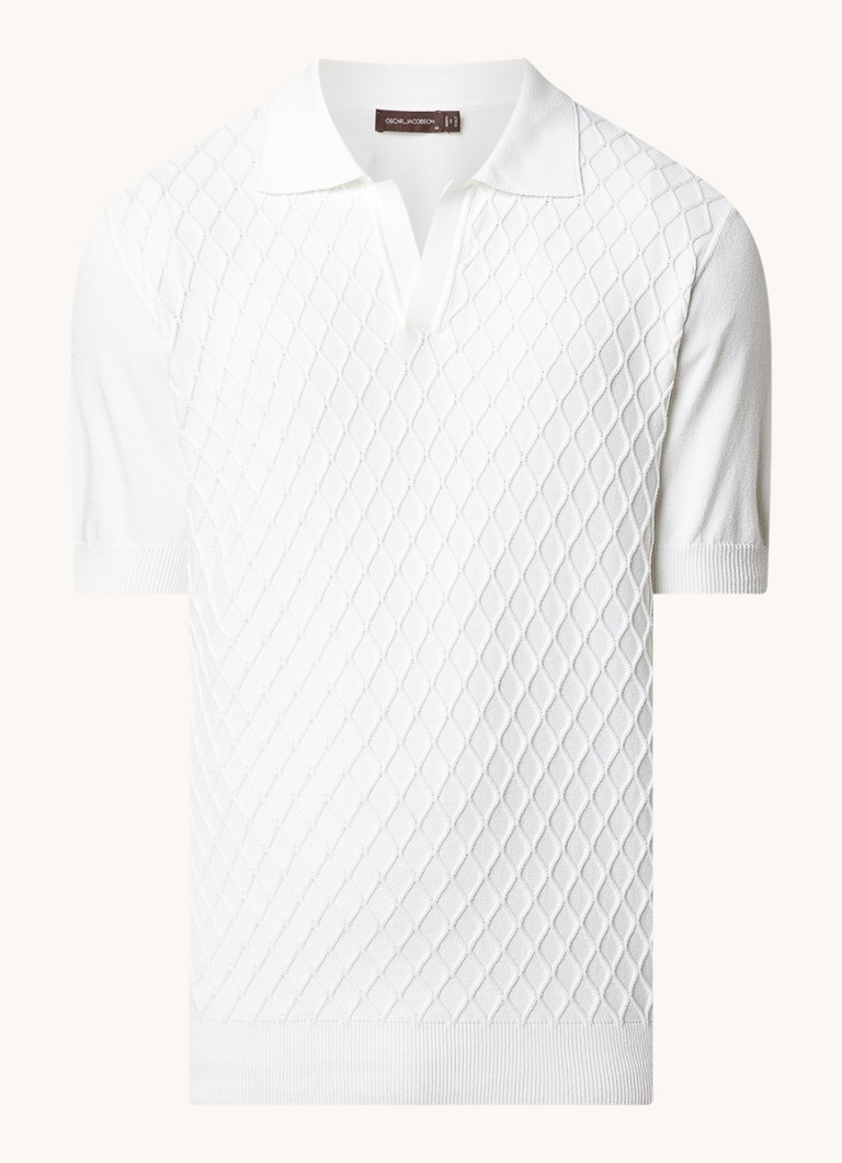 Oscar Jacobson Heren Mirza fijngebreide regular fit polo met structuur in de kleur Gebroken wit, maat: S