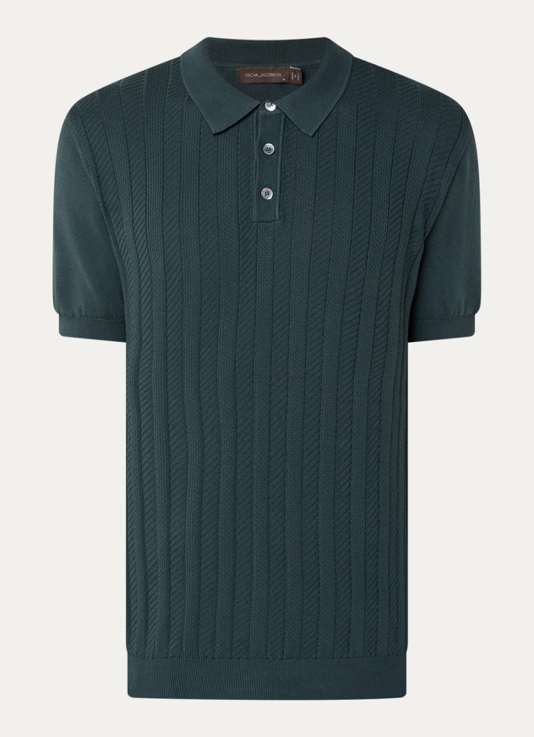 Oscar Jacobson Heren Barto regular fit polo met ingebreid patroon in de kleur Donkergroen, maat: XXL