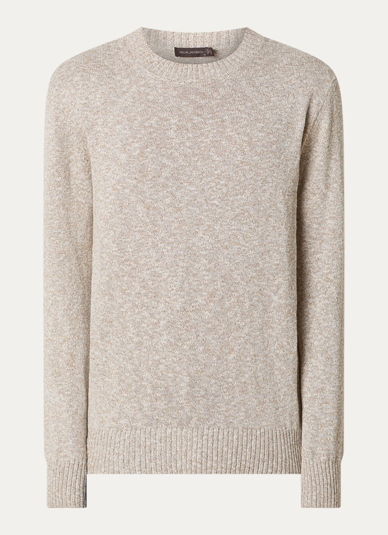 Oscar Jacobson Heren Fijngebreide trui met gemêleerd dessin in de kleur Beige, maat: M