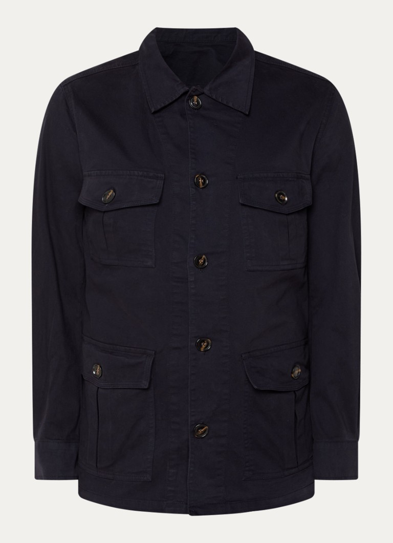 Oscar Jacobson Heren Safari jack met opgestikte zakken in de kleur Donkerblauw, maat: XL