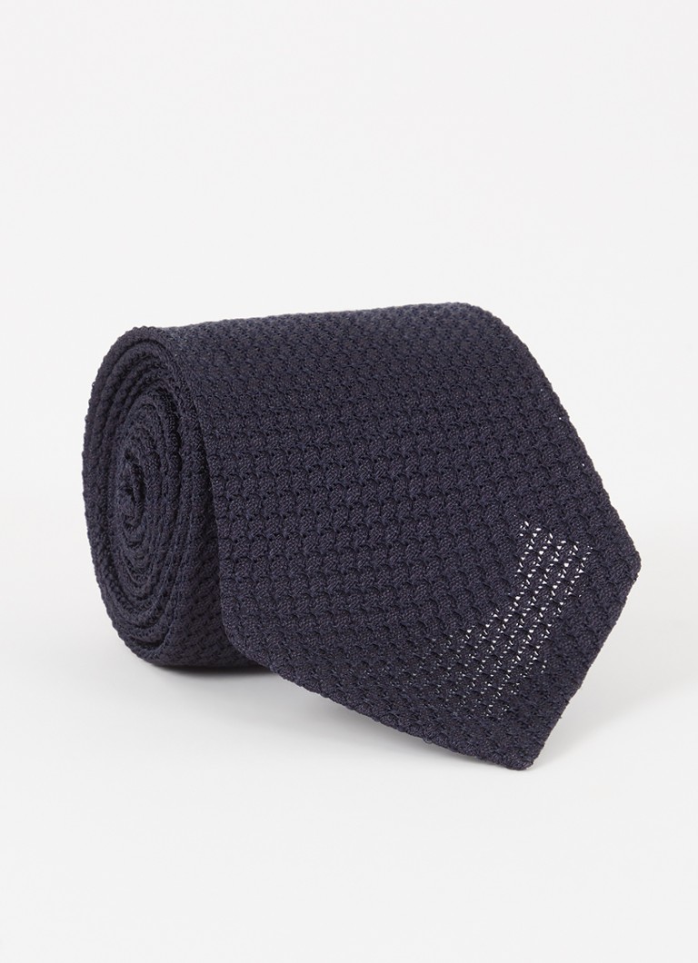 Oscar Jacobson Heren Stropdas van zijde in microdessin in de kleur Donkerblauw, maat: One Size