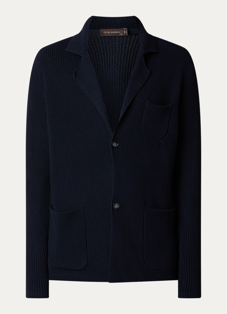 Oscar Jacobson Heren Camron ribgebreid vest met V-hals in de kleur Donkerblauw, maat: S