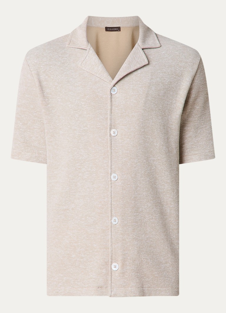 Oscar Jacobson Heren Konrad regular fit overhemd in linnenblend in de kleur Beige, maat: XXL