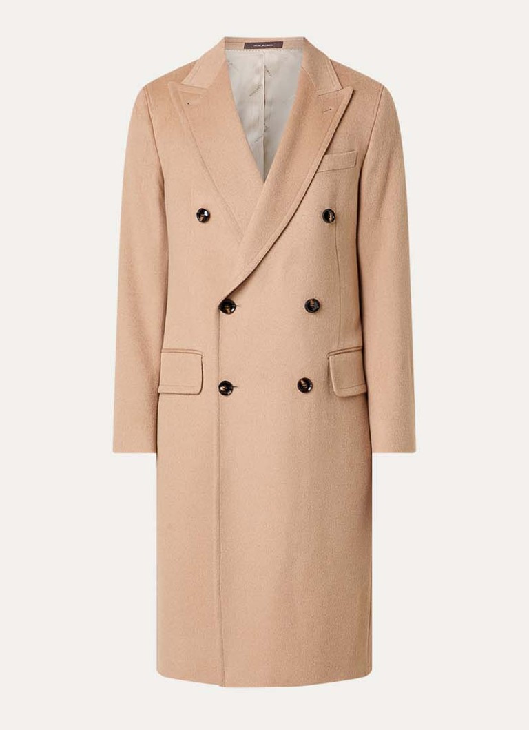 Oscar Jacobson Heren Alvaro double breasted mantel met borstzak in de kleur Beige, maat: 48