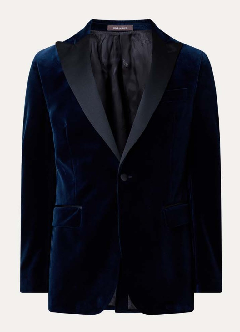Oscar Jacobson Heren Frampton regular fit colbert in wolblend met klepzakken in de kleur Donkerblauw, maat: 54