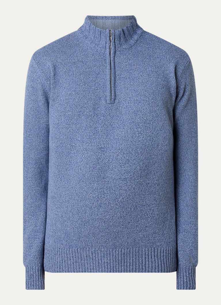 Oscar Jacobson Heren Paul fijngebreide trui in kasjmierblend met halve rits in de kleur Blauw, maat: XL