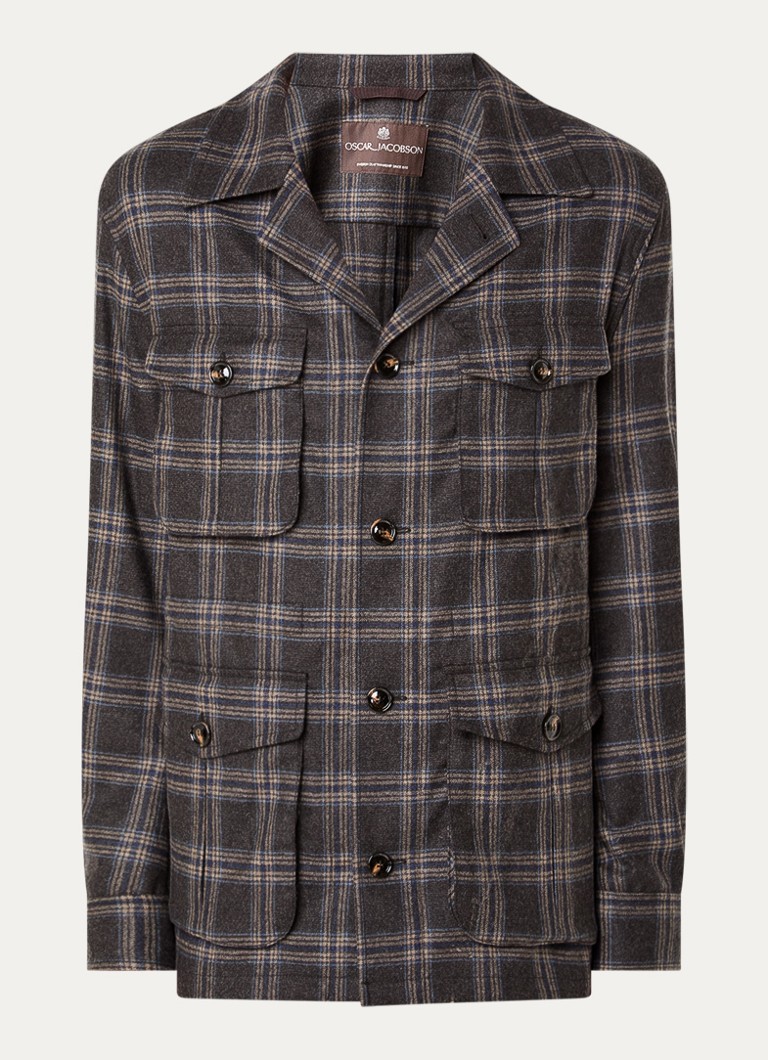 Oscar Jacobson Heren Sirolo overshirt in wolblend met borstzakken in de kleur Donkerbruin, maat: M