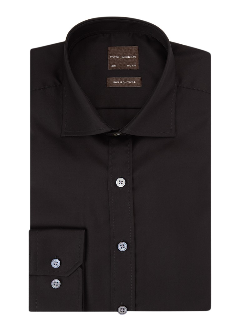 Oscar Jacobson Heren Slim fit strijkvrij overhemd met cut away kraag in de kleur Zwart, maat: 41
