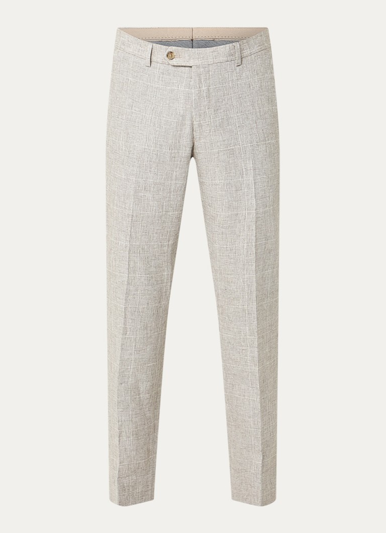 Oscar Jacobson Heren Dandy pantalon in linnenblend met ruitdessin in de kleur Lichtgrijs, maat: 54