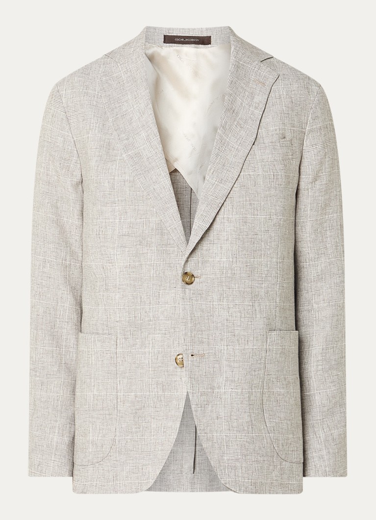 Oscar Jacobson Heren Ferry colbert met ruitdessin en opgestikte zakken in de kleur Beige, maat: 52