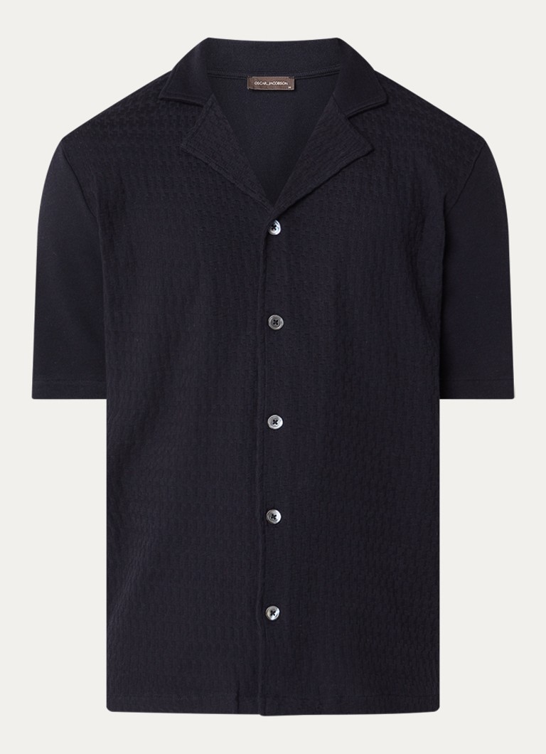 Oscar Jacobson Heren Regular fit fijngebreid overhemd met structuur in de kleur Zwart, maat: M
