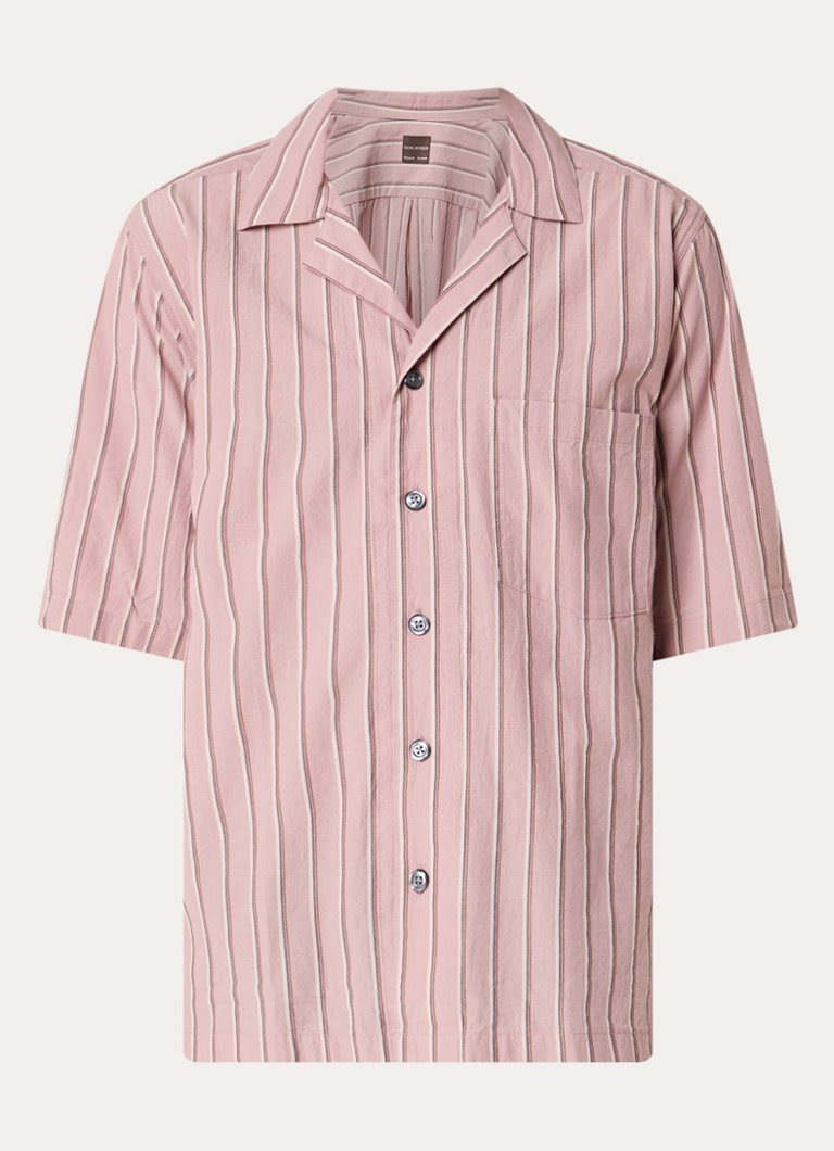 Oscar Jacobson Heren Regular fit overhemd met streepprint en borstzak in de kleur Oudroze, maat: XL