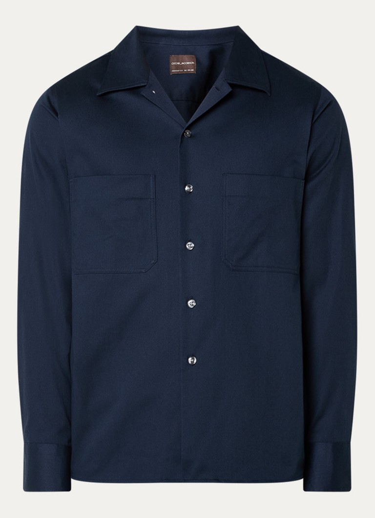 Oscar Jacobson Heren Regular fit overhemd met stretch in de kleur Donkerblauw, maat: M