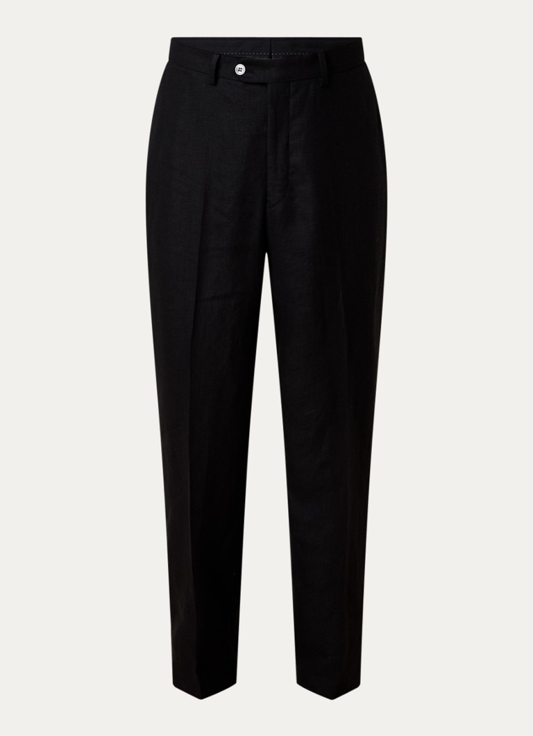 Oscar Jacobson Heren Del S loose fit pantalon van linnen met steekzakken in de kleur Zwart, maat: 52