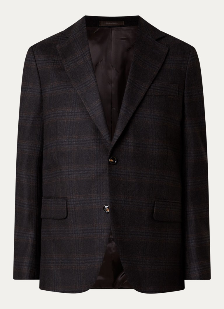 Oscar Jacobson Heren Fogerty regular fit colbert in wolblend met ruitdessin in de kleur Donkerbruin, maat: 54