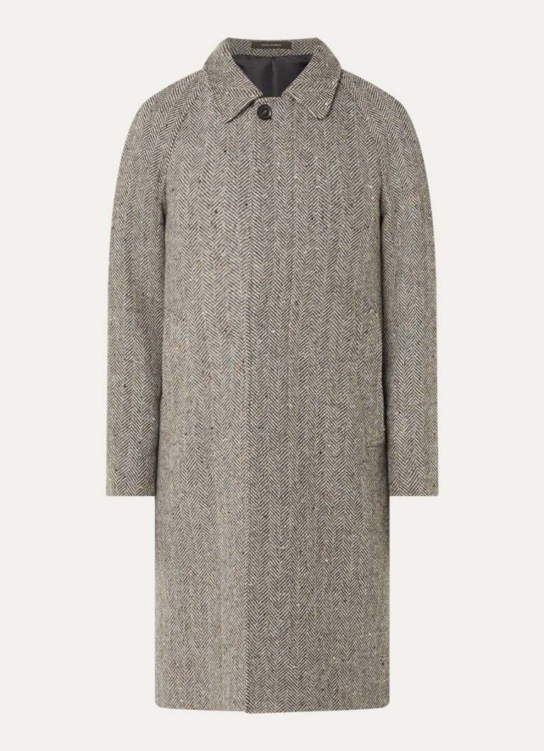 Oscar Jacobson Heren Raglan mantel in wolblend met steekzaken in de kleur Bruin, maat: 50