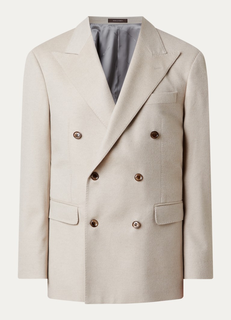 Oscar Jacobson Heren Richard double-breasted regular fit colbert in kasjmier wolblend in de kleur Ivoor, maat: 54