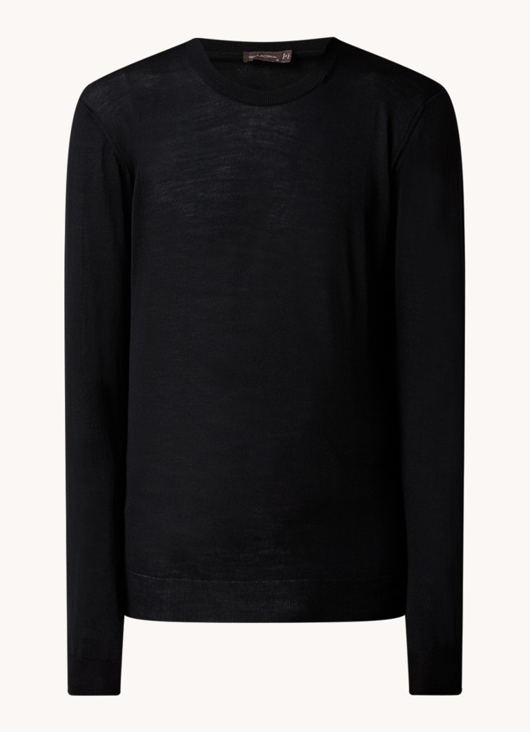 Oscar Jacobson Heren Miguel fijngebreide pullover van scheerwol in de kleur Zwart, maat: XXL