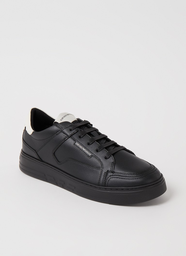 Armani Heren Sneaker van leer in de kleur Diepzwart