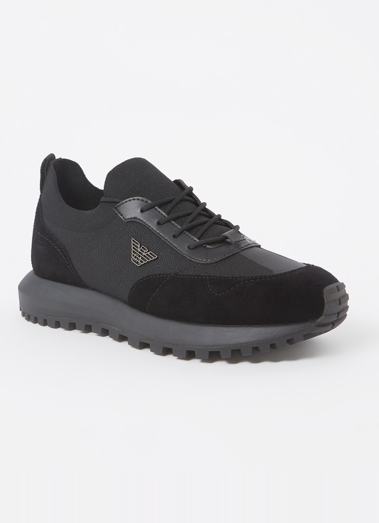 Armani Heren Sneaker van mesh met suède details in de kleur Zwart